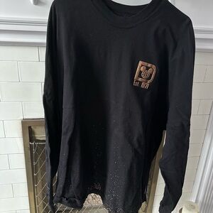 Black Long-Sleeve Tee with Brown Embroidered Patch
